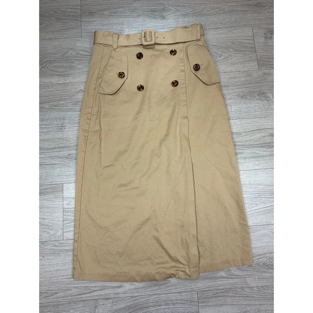 Spartina 449 Tan Trench Midi Skirt Belted‎ Double Breasted Khaki Size 8